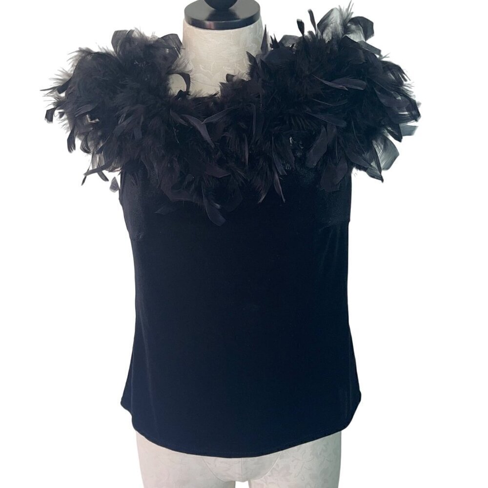 Jump Apparel Co Vintage Womens Top Size Large Black Velvet Feather Stretch